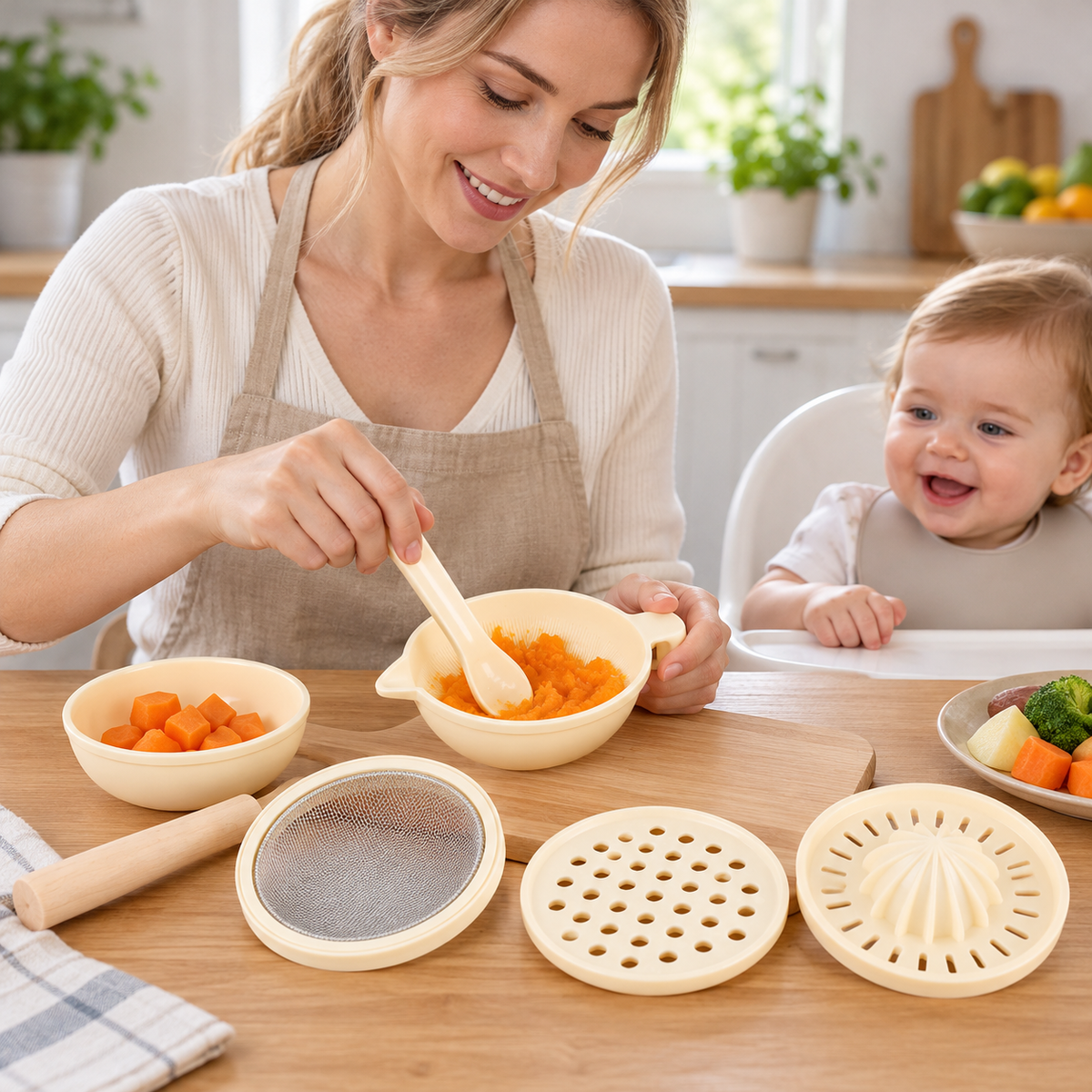 🥣 Baby Food Grinder | Food-Grade Plastic | Home Feeding | New Parents | Multi-Tool Prep Set