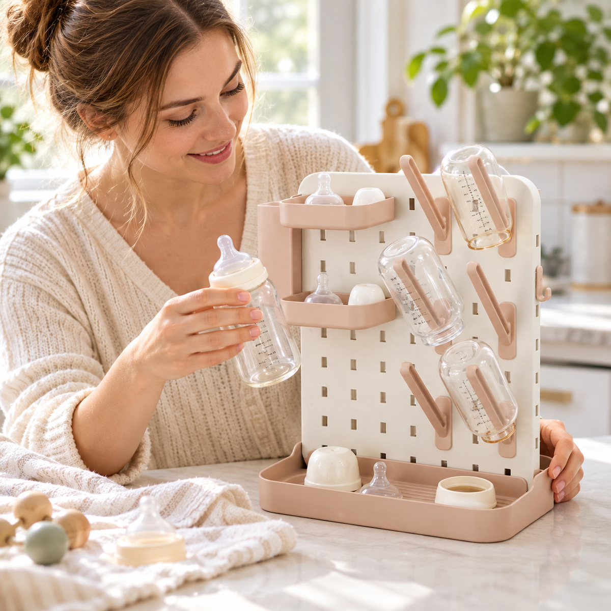 🍼 Bottle Drying Rack | Food-Grade Plastic | Home Feeding | New Parents | Modular Peg Storage