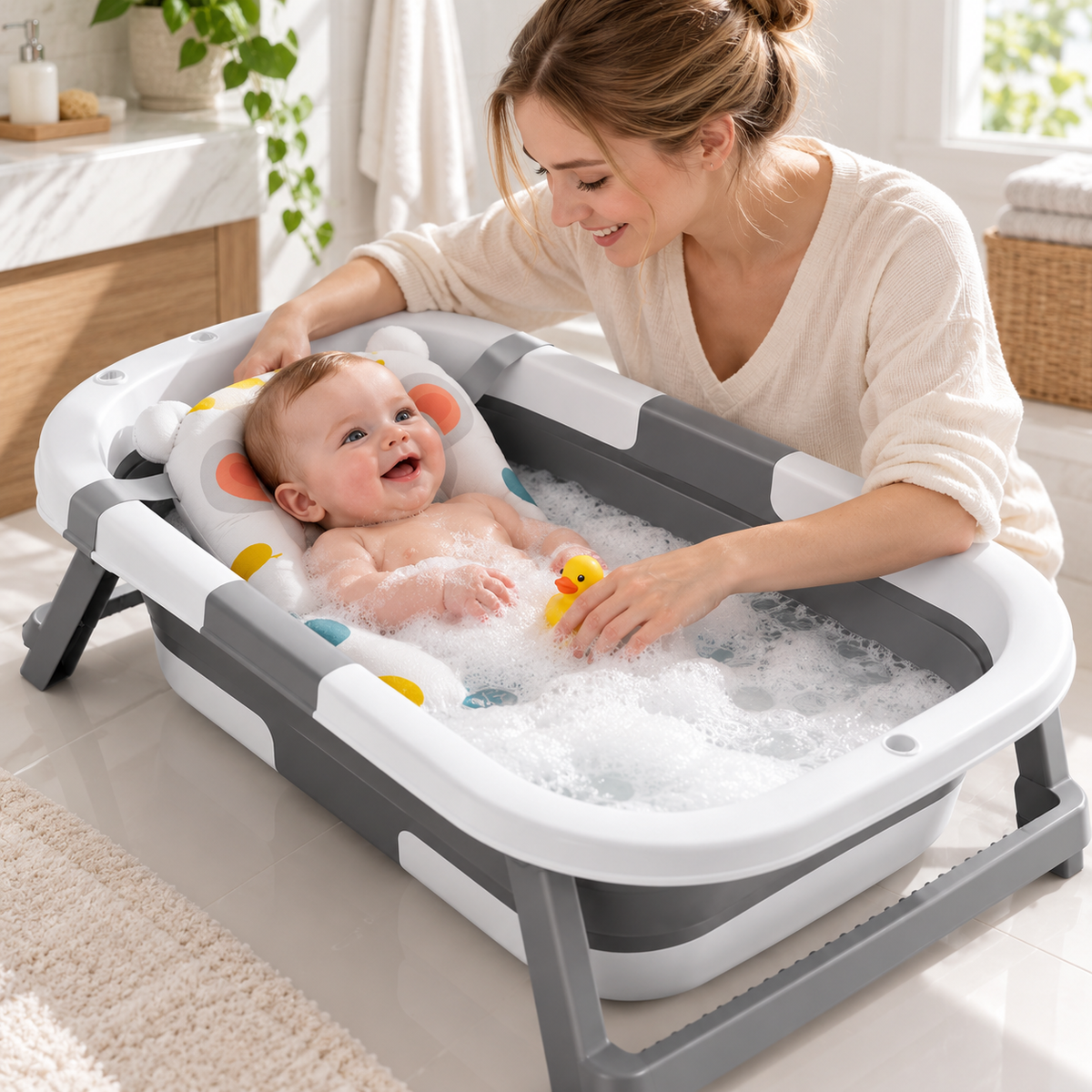 π Baby Bathtub | Foldable Plastic | Bath Time | New Parents | Digital Temperature Display