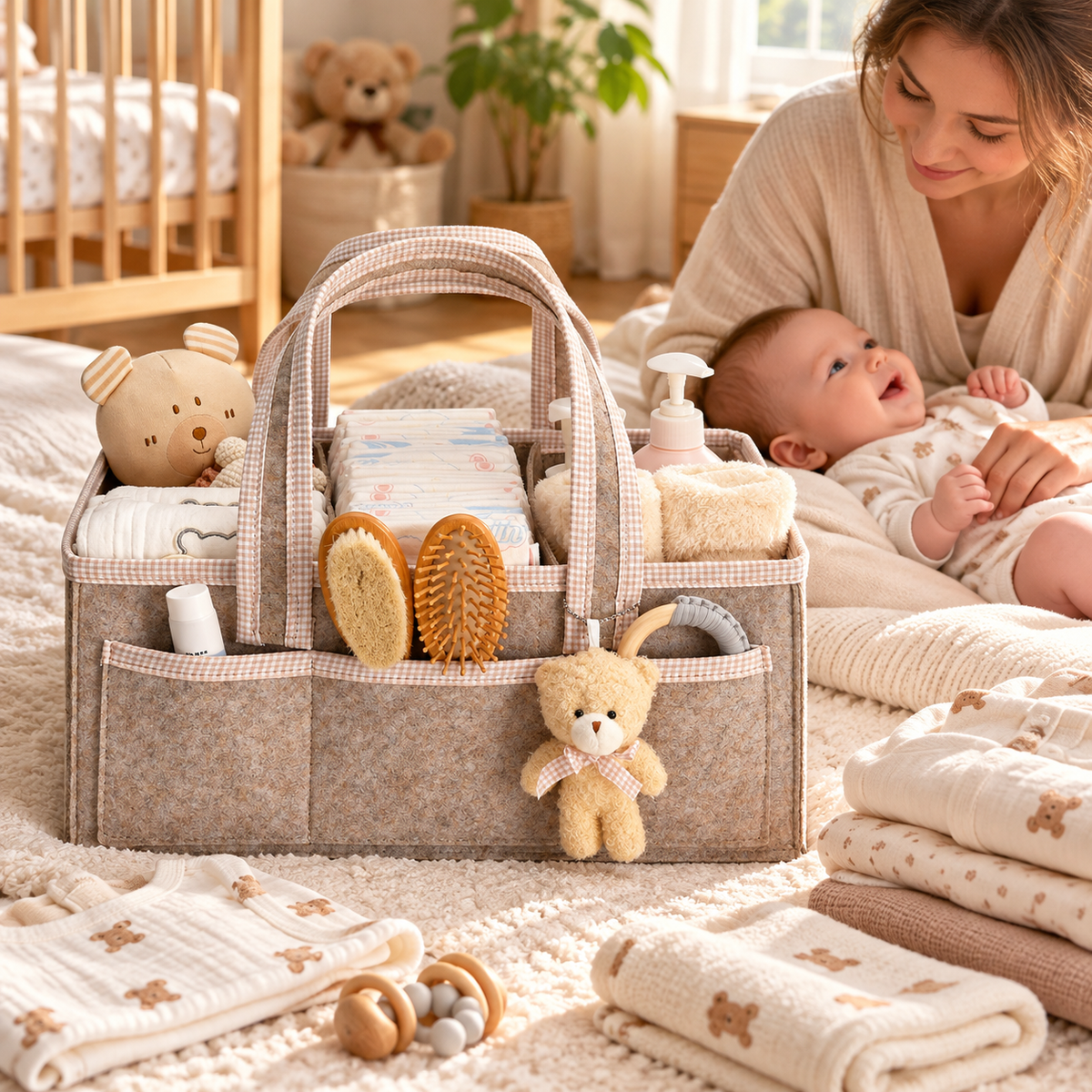 🧸 Diaper Caddy | Soft Fabric | Nursery Storage | New Parents | Large-Capacity Organizer