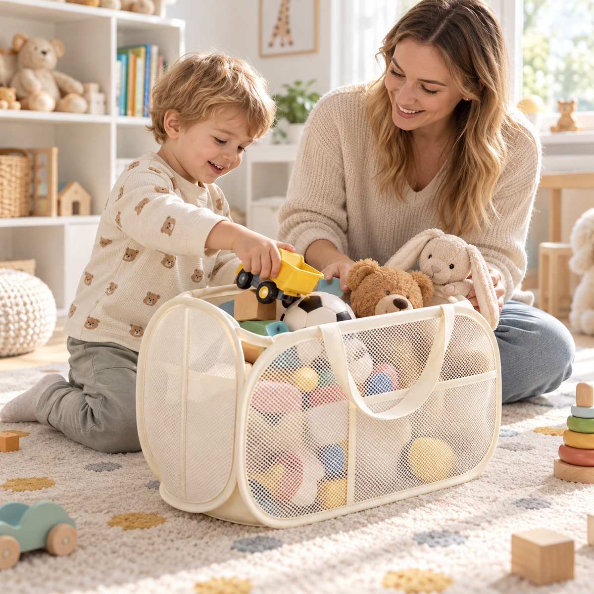 🧸 Toy Storage Basket | Breathable Mesh | Playroom Use | Growing Kids | Foldable Large Capacity