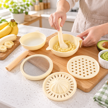 🥣 Baby Food Grinder | Food-Grade Plastic | Home Feeding | New Parents | Multi-Tool Prep Set