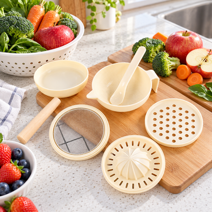 🥣 Baby Food Grinder | Food-Grade Plastic | Home Feeding | New Parents | Multi-Tool Prep Set