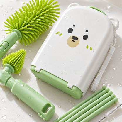 🧼 Bottle Brush Set | Food-Grade Silicone | Travel Cleaning | New Parents | Portable Drying Kit