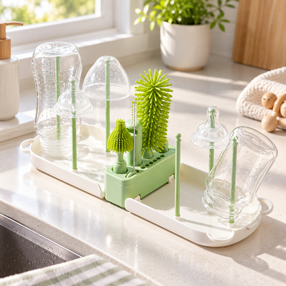 🧼 Bottle Brush Set | Food-Grade Silicone | Travel Cleaning | New Parents | Portable Drying Kit