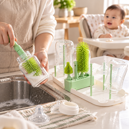 🧼 Bottle Brush Set | Food-Grade Silicone | Travel Cleaning | New Parents | Portable Drying Kit