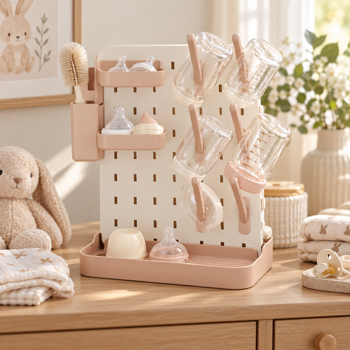 🍼 Bottle Drying Rack | Food-Grade Plastic | Home Feeding | New Parents | Modular Peg Storage