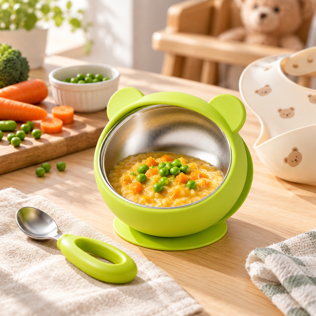 🥣 Baby Feeding Bowl | Silicone Steel | Mealtime Use | Growing Toddlers | Suction Spill Guard