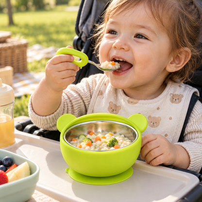 🥣 Baby Feeding Bowl | Silicone Steel | Mealtime Use | Growing Toddlers | Suction Spill Guard