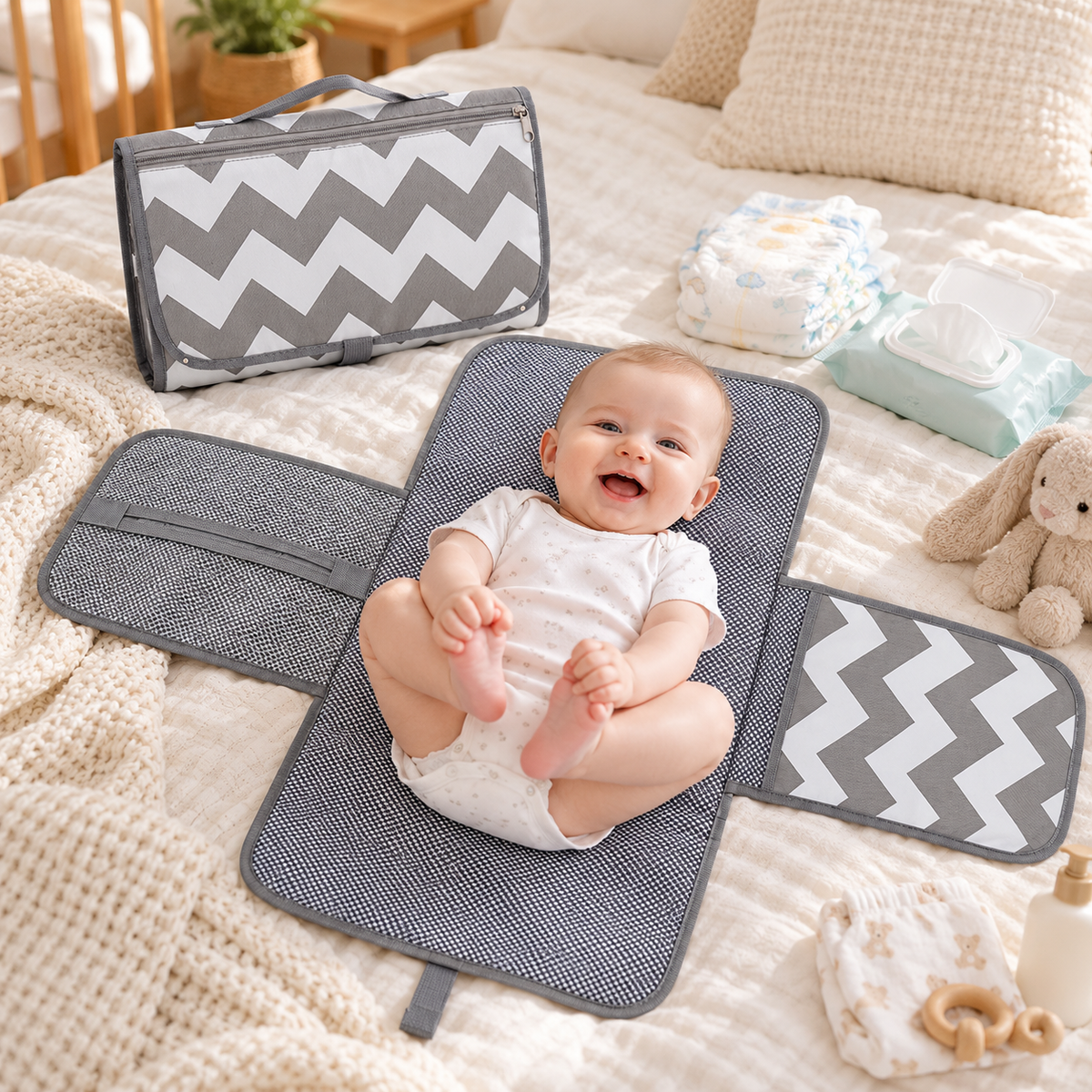 🧷 Changing Mat | Water-Resistant Fabric | Travel Care | New Parents | Foldable Diaper Organizer