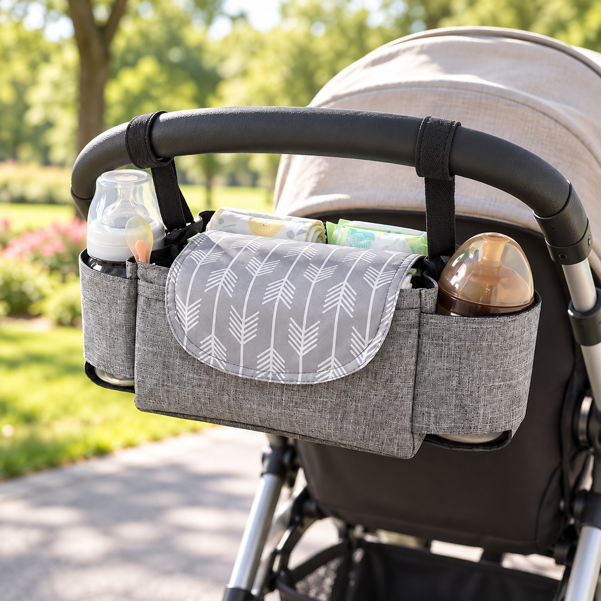 🛒 Stroller Organizer | Durable Fabric | Daily Outings | New Parents | Multi-Pocket Storage