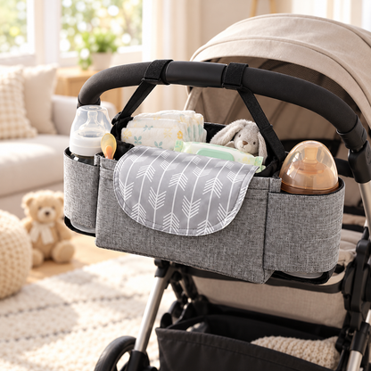 🛒 Stroller Organizer | Durable Fabric | Daily Outings | New Parents | Multi-Pocket Storage