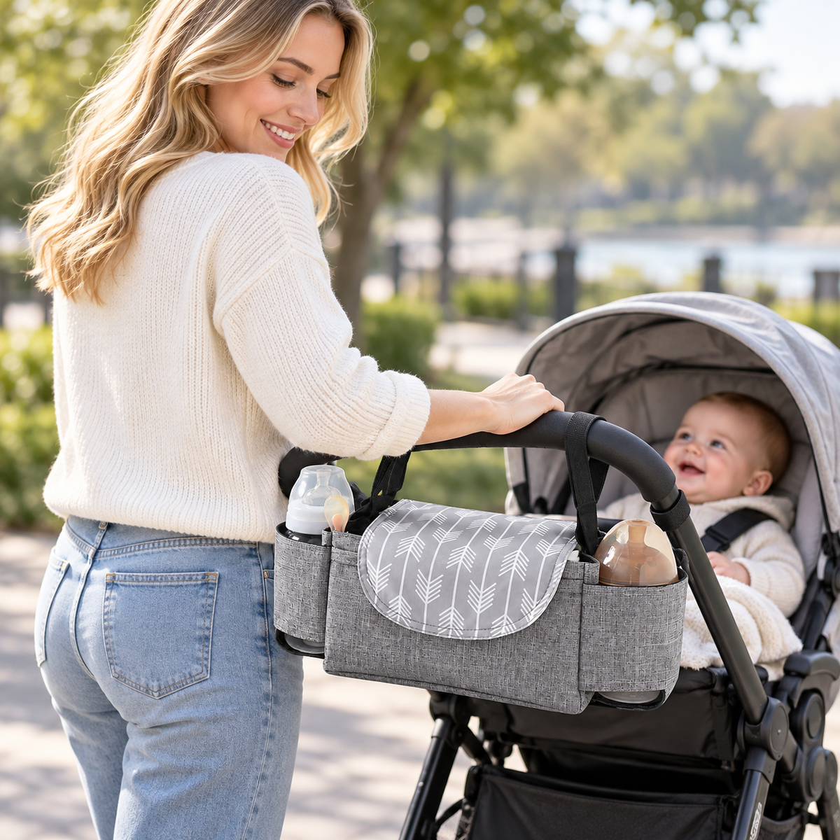 🛒 Stroller Organizer | Durable Fabric | Daily Outings | New Parents | Multi-Pocket Storage