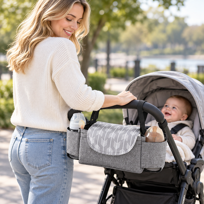 🛒 Stroller Organizer | Durable Fabric | Daily Outings | New Parents | Multi-Pocket Storage