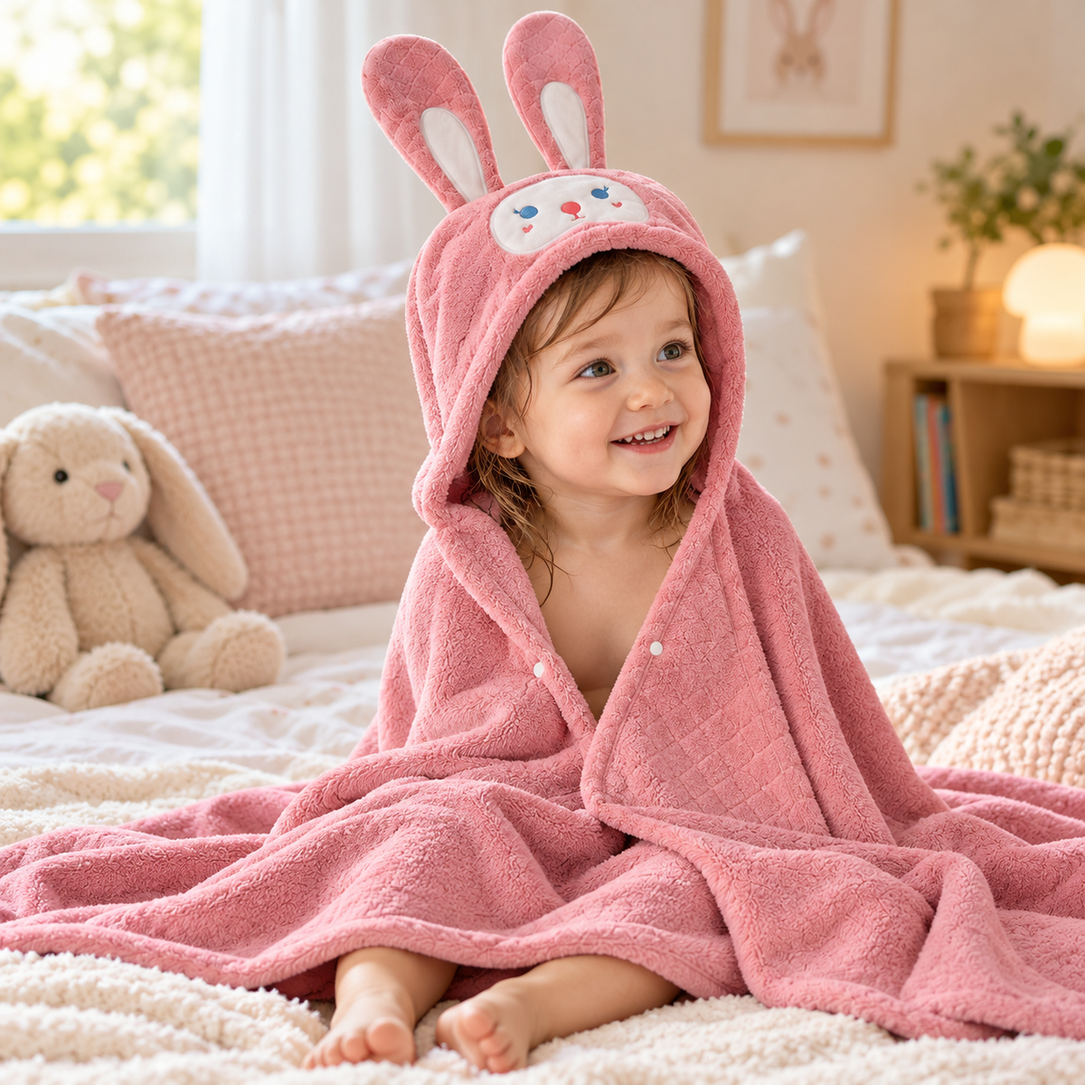 🐰 Kids Bathrobe | Soft Plush Fabric | Bath Time | Little Ones | Bunny Hood Design