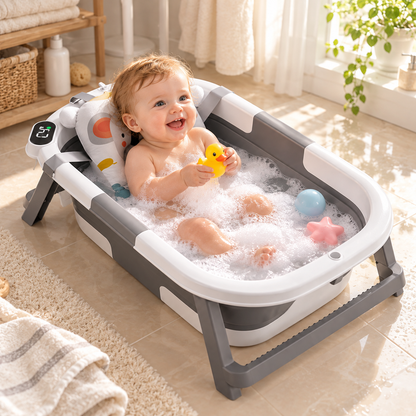 🛁 Baby Bathtub | Foldable Plastic | Bath Time | New Parents | Digital Temperature Display