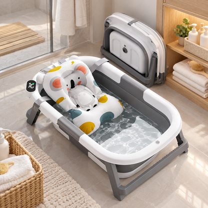 🛁 Baby Bathtub | Foldable Plastic | Bath Time | New Parents | Digital Temperature Display