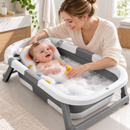 🛁 Baby Bathtub | Foldable Plastic | Bath Time | New Parents | Digital Temperature Display