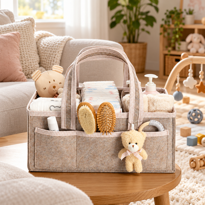 🧸 Diaper Caddy | Soft Fabric | Nursery Storage | New Parents | Large-Capacity Organizer