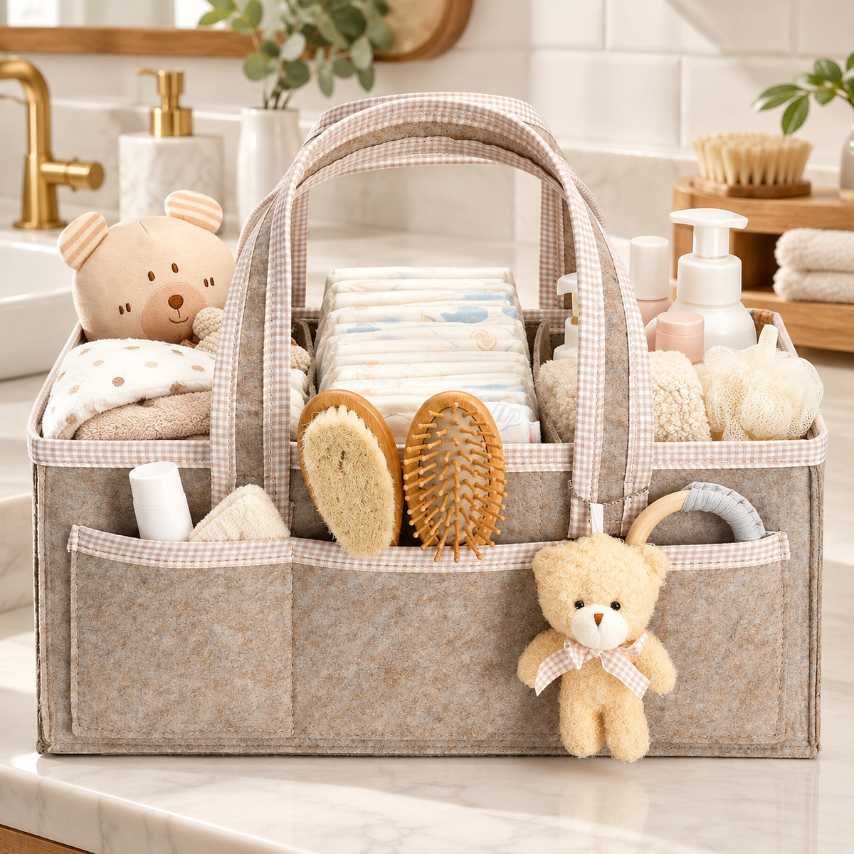 🧸 Diaper Caddy | Soft Fabric | Nursery Storage | New Parents | Large-Capacity Organizer
