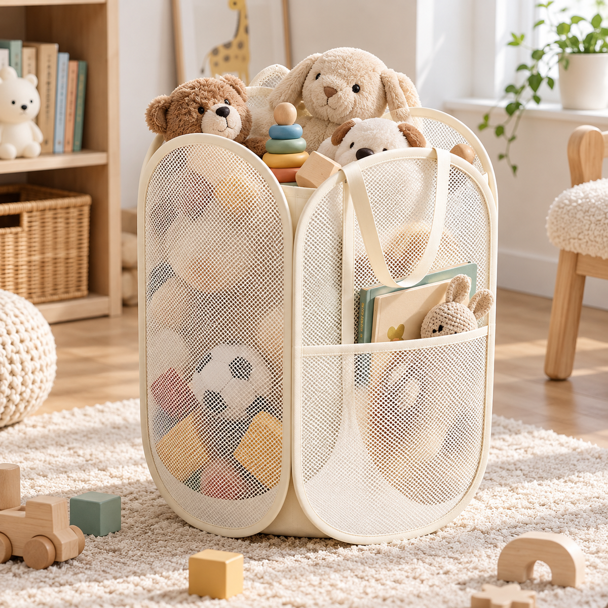🧸 Toy Storage Basket | Breathable Mesh | Playroom Use | Growing Kids | Foldable Large Capacity