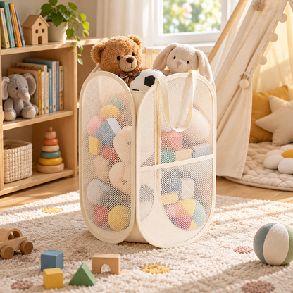 🧸 Toy Storage Basket | Breathable Mesh | Playroom Use | Growing Kids | Foldable Large Capacity