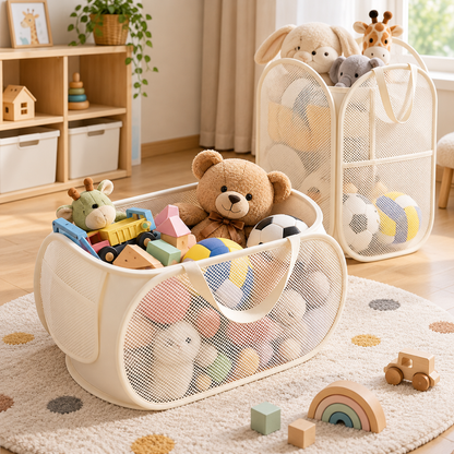 🧸 Toy Storage Basket | Breathable Mesh | Playroom Use | Growing Kids | Foldable Large Capacity